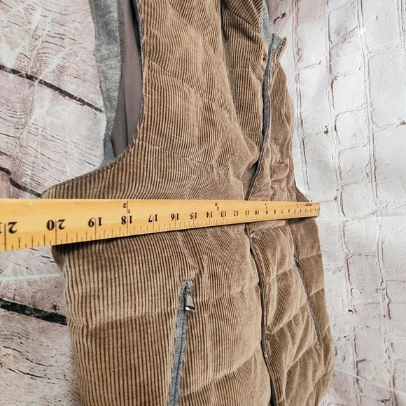FRADI Down Corduroy Hooded Mens Vest Beige Grey Sz 52